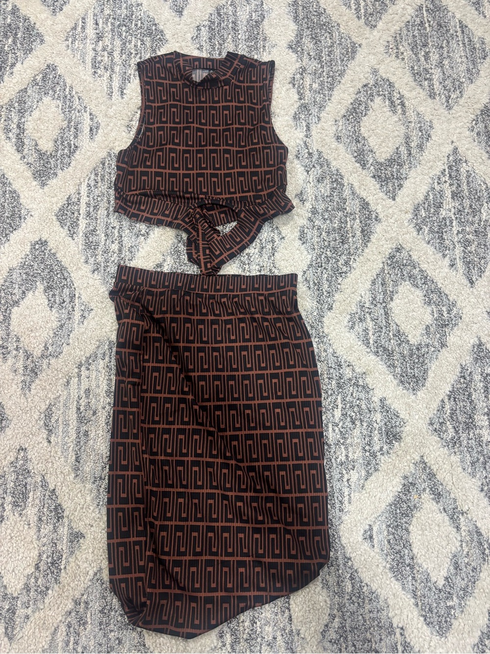 Fashion Nova Brown & Black Geo-Print Bandeau Two-Piece Set